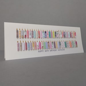 Happy 60th Birthday Candle Card, Can be personalised by having a name added to the standard front text. 60th Birthday card.