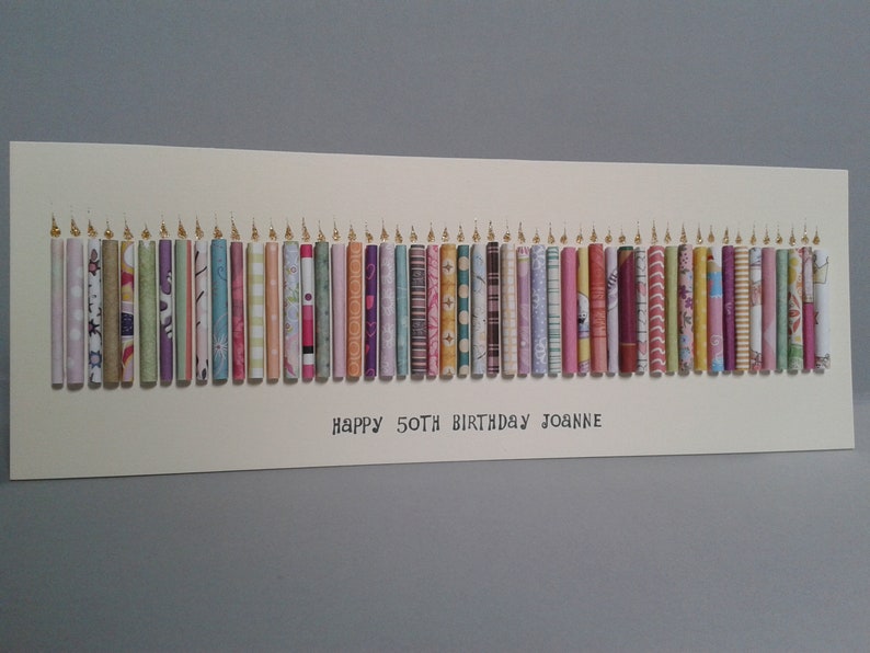 50-59th Age Birthday Candle Card. Can be personalised by having a name added to the standard front text see picture examples image 6