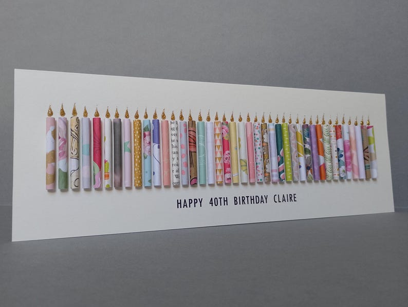 Happy 40th Birthday Candle Card. Can be personalised by having a name added to the standard front text. 40th Birthday Card. image 3