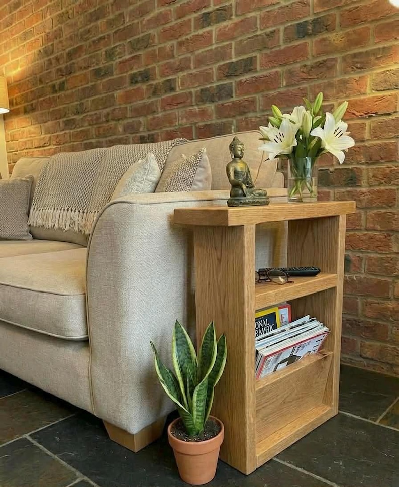 Small Table Paper Handmade Rustic Wooden Sofa Side Table With Built in Paper Rack ...