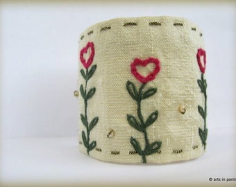 Textile cuff - Silk embroidered textile cuff - SALE