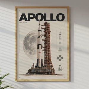 Apollo Lunar Mission Poster, Saturn V Rocket Launch Pad 39A Space Wall Art Print