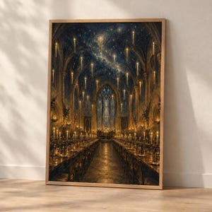 Harry Potter Print, Hogwarts Great Hall Floating Candles Art, Paper or Canvas