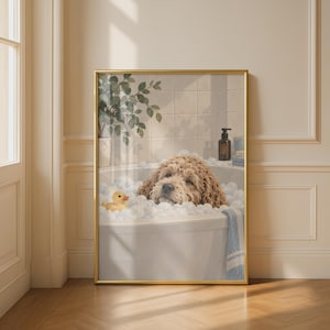 Cockapoo Print, Funny Dog Bubble Bath Wall Art, Bathroom Decor, Gift for Dog Lover