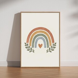 Regenboog muurdecoratie, aquarel poster voor de kinderkamer, verkrijgbaar in verschillende formaten.