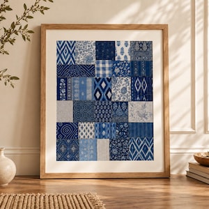 Decorazione murale indiana blu: patchwork tessile indaco stampabile, download digitale