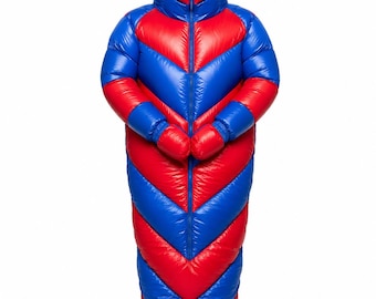 Glänzender Steppschlafsack mit Kapuze