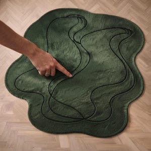 Luxury Dark Green Abstract Shag Area Rug – Modern Irregular Wave Design Carpet for Living Room, Bedroom, Kids Room & Home Decor