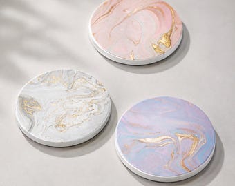 Marble Coaster Set, Pink Blue Gold Swirl Resin Coasters, Elegant Drink Coasters, Modern Home Decor, Coffee Table Gift