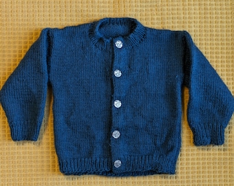 Soft Teal Washable Wool Hand-knit Cardigan Sweater for Toddler