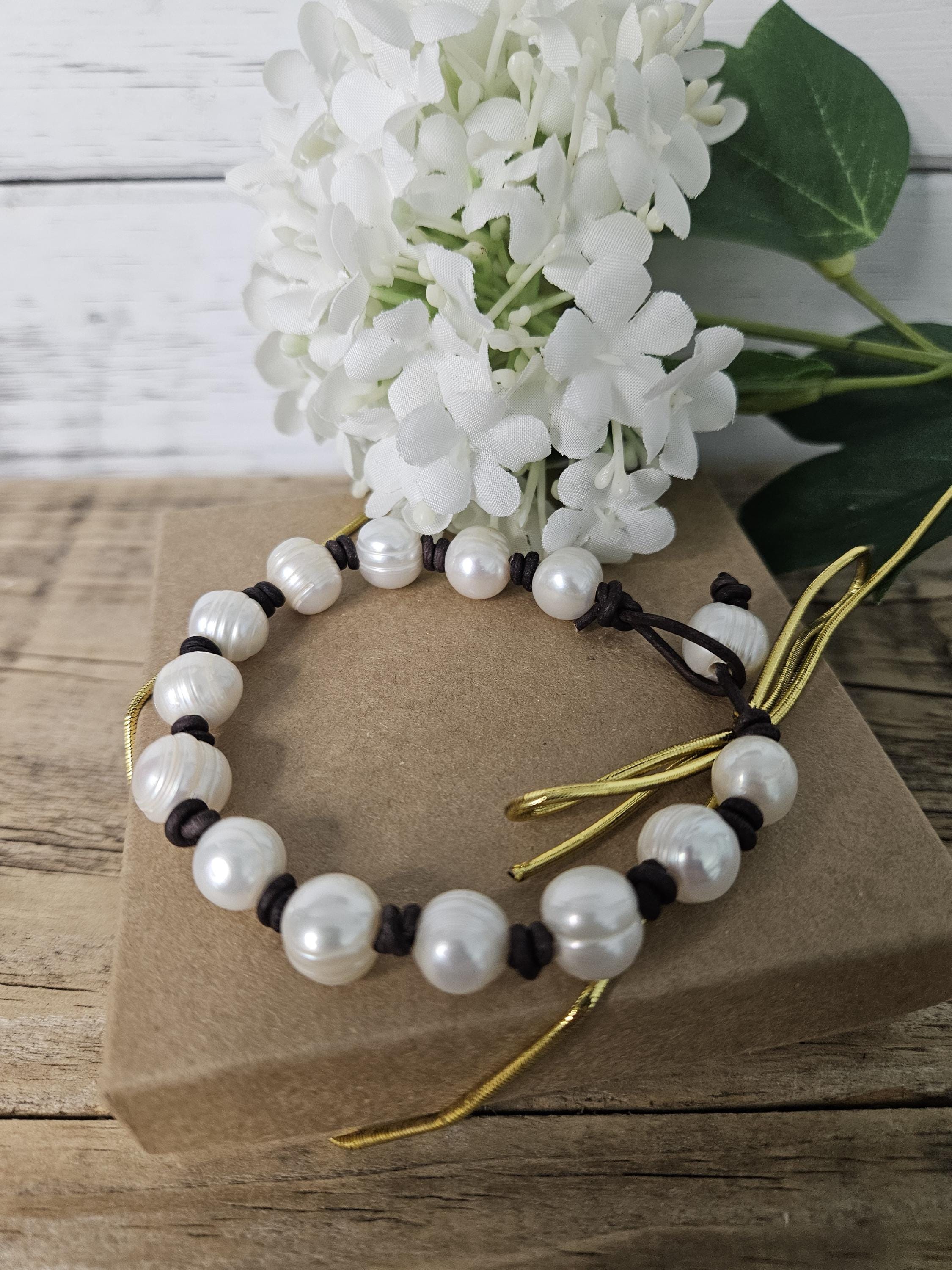 Leather Pearl Bracelet - Etsy