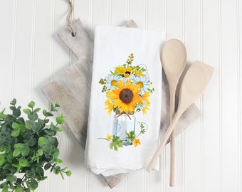 Sunflower Vase Kitchen Towel, Sunflower Dish Towel, Sunflower Flour Sack Towel, Farmhouse Kitchen Towel, Floral Towel, Housewarming Gift
