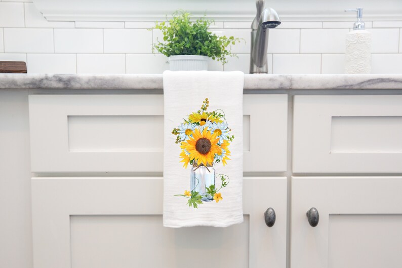 Sunflower Vase Kitchen Towel Sunflower Dish Towel Sunflower Etsy