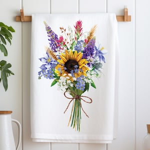 Wildflower Tea Towel, Sunflower Kitchen Towel, Spring Floral Tea Towel, Sunflower Kitchen Tea Towel, Wildflower Kitchen Linens, Gift For Her