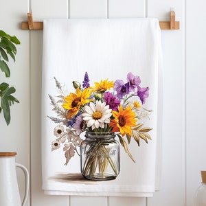 Vase of Flowers Tea Towel, Wildflowers Flour Sack Towel, Flowers Dish Towel, Spring Floral Tea Towel,  Floral Bath Hand Towel