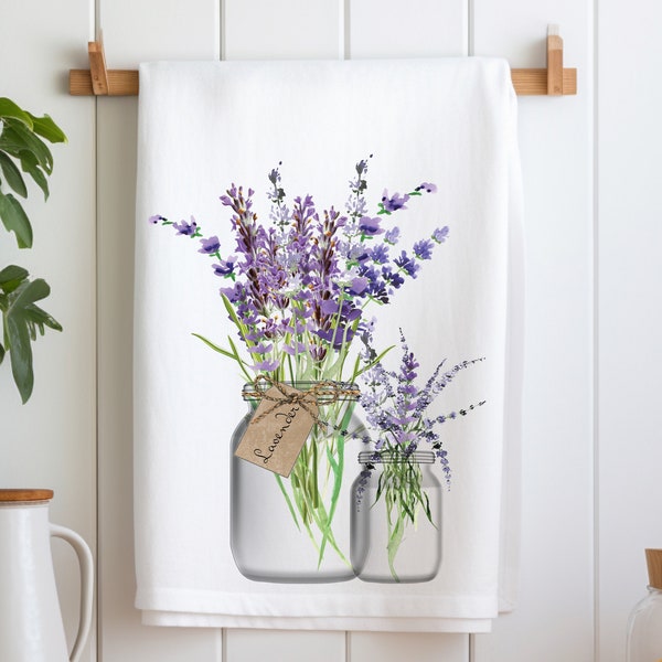 Lavender Tea Towel, Lavender Kitchen Towel, Floral Dish Towel, Lavender Floral Kitchen Decor, Lavender Kitchen Linens, Spring Tea Towel