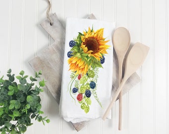 Sunflower Fall Tea Towel, Sunflower Flour Sack Towel, Farmhouse Country Towel, Sunflower Kitchen Decor, Housewarming Gift, Fall Kitchen Gift