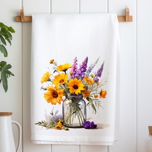 Vase of Flowers Tea Towel, Wildflowers Flour Sack Towel, Flowers Dish Towel, Spring Floral Tea Towel, Floral Bath Hand Towel