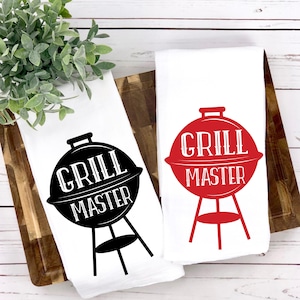 Barbeque Grill Tea Towel, Red Grill Dish Towel, Black Grill Kitchen Towel, Barbeque Dish Towel, Gift For Him, Housewarming Gift, Summer BBQ