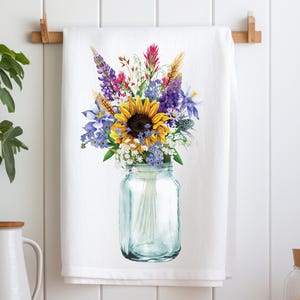 Wildflower Tea Towel, Sunflower Kitchen Towel, Wildflower Flour Sack Towel, Wildflower Dish Towel, Wildflower Bath Hand Towel, Hostess Gift