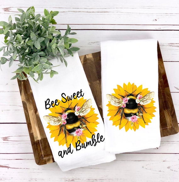 Bee Happy Tea Towel, Bumble Bee, Summer Tea Towel, Summer Kitchen