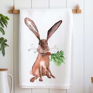 Rabbit Tea Towel, Easter Bunny Tea Towel, Rabbit Dish Towel, Bunny Bath Hand Towel, Easter Bunny Kitchen Linens, Spring Decor Kitchen Towel