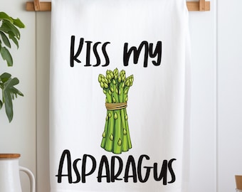 Vegetable Tea Towel, Asparagus Kitchen Towel, Asparagus Flour Sack Towel, Vegetable Dish Towel, Humorous Kitchen Towel, Funny Dish Towel