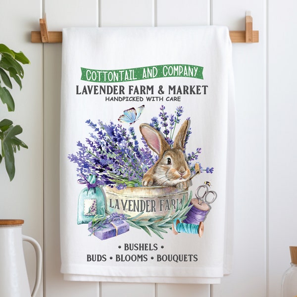 Lavender Kitchen Towel, Easter Bunny Tea Towel, Lavender Towel, Lavender Floral Kitchen Decor, Easter Dish Towel, Bunny Hostess Gift