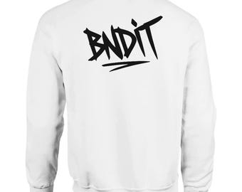 Bndit Graphic Streetwear Sweatshirt, Front & Back Print Urban Pullover, Masked Character Graffiti Tag, Unisex Crewneck, Edgy Street| BNDIT