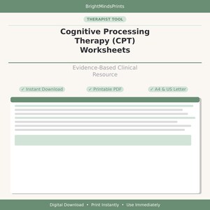Arbeitsblätter zur kognitiven Verarbeitungstherapie (KVT) | Druckbare PDF-Datei | Sofort-Download | Arbeitsblätter für Therapeuten