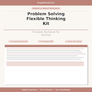 Könnte beinhalten: Eine digitale Ressource mit dem Titel Problem Solving Flexible Thinking Kit, ein druckbares Arbeitsbuch für Familien von BrightMindsPrints. Das Dokument enthält Text zu Instant Download, Printable PDF und A4 & US Letter.