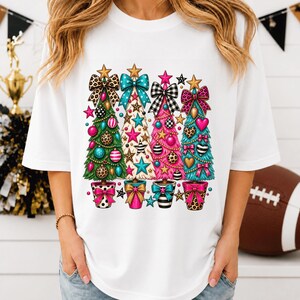Bold Leopard Print Christmas Tree T-Shirt, Colorful Holiday Tee (100% Cotton)