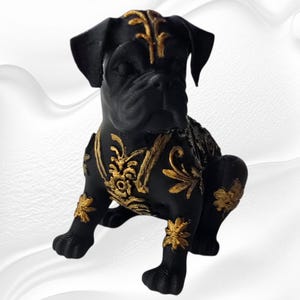 Hand-Painted 3D Printed Boxer Figurine – Black with Gold Detailing