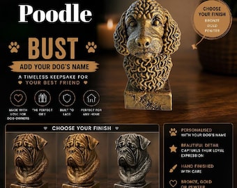 Poodle Statue Bust, Dog Lover Gift, Home Decor, Unique Sculpture, Personalised Gift