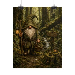 Woodland Gnome "Mossby" Rolled Poster | Fairy Forest Illustration