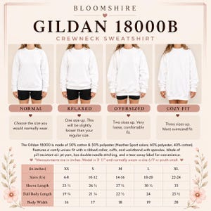 three different crew neck sweatshirts in various sizes, including a normal, relaxed, and oversized version.