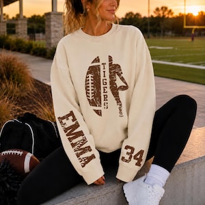 Custom Football Sweatshirt, Personalized Team Name Crewneck, Player Name Number Sweater, Football Mom Dad Game Day Gift image 1