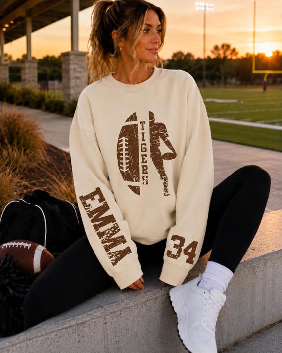 Custom Football Sweatshirt, Personalized Team Name Crewneck, Player Name Number Sweater, Football Mom Dad Game Day Gift