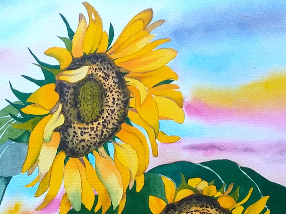 絵画 向日葵 花 水彩 植物画 ボタニカルアート art watercolor リール動画です🌻🌻 ひまわりの絵をいくつかまとめてみました