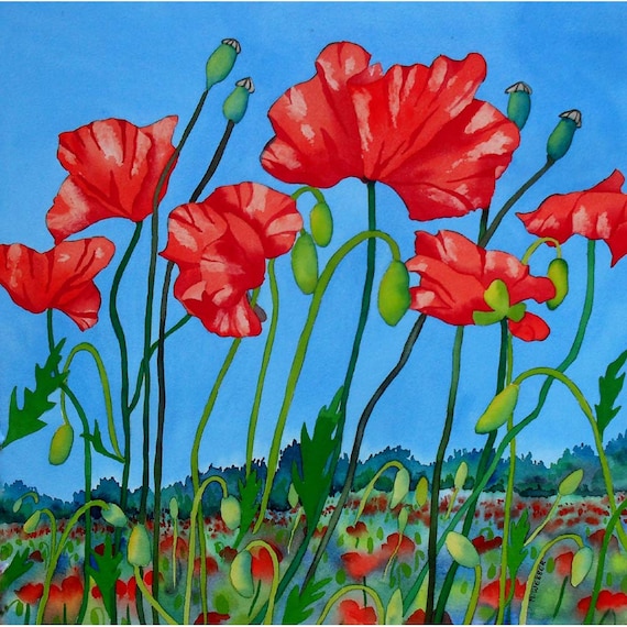 Poppy Field Original Watercolour | Etsy