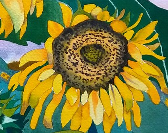 ひまわりのオリジナル植物花水彩画 - Etsy 日本