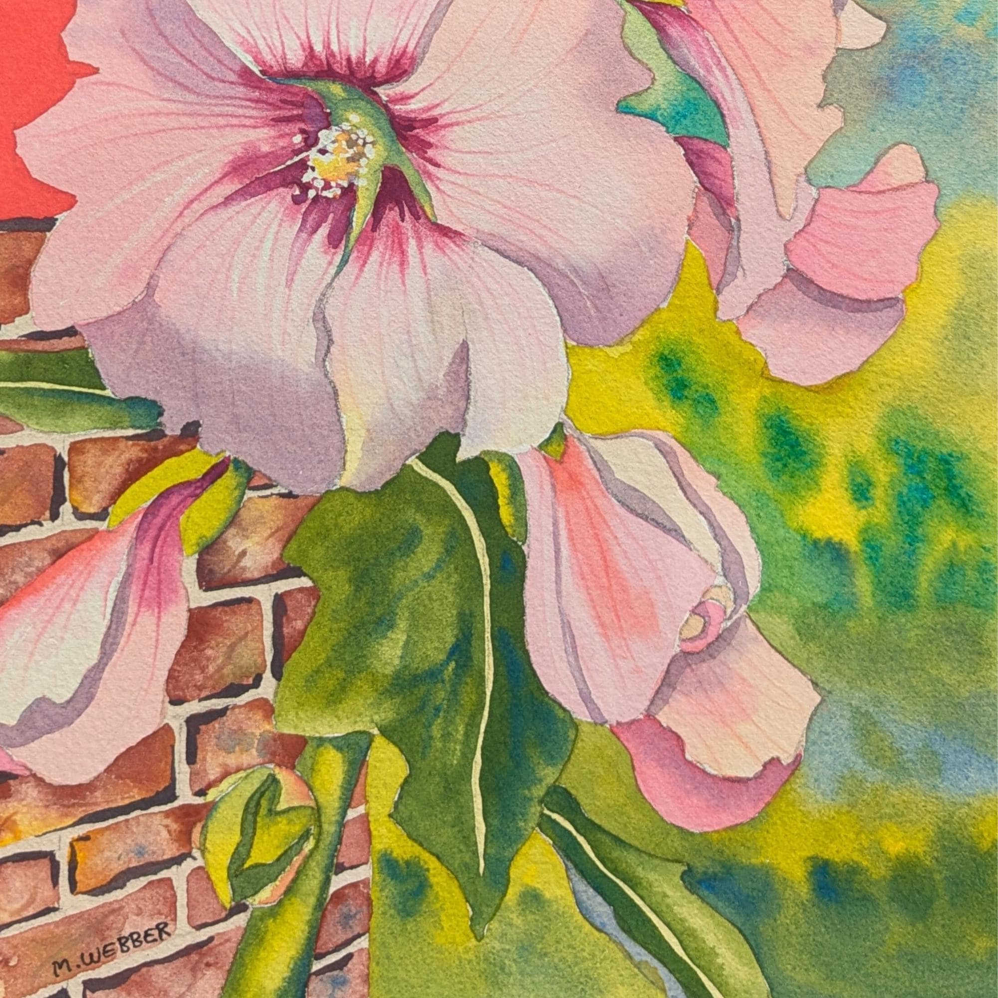 オリジナル水彩画 ピンクのタチアオイの花の絵画 - Etsy 日本