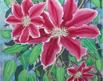 Pink Clematis Original Watercolour Botanical Painting