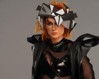 Futuristic Scifi Synergy AS SEEN ON Becky Lynch crown head gear futuristic headdress mask costume face headpiece