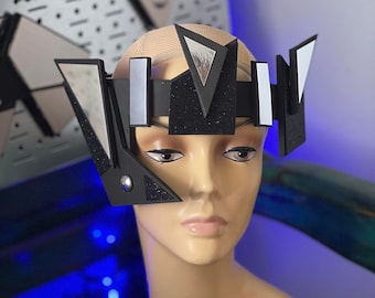 MONOCORE Chrome Futuristic Scifi headpiece geometric headgear costume face halo