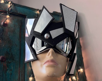 Zambo goggles black silver futuristic geometric headgear headpiece glasses face Costume accessories