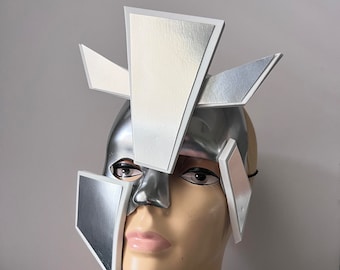 Zeta  Meta-face Chrome Futuristic droid headgear silver robot headpiece half mask face costume accessory