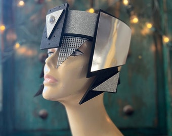 Zelphor Division Futuristische cyborg-hoofddeksels halo hoofddeksel masker kostuum hoedenaccessoires