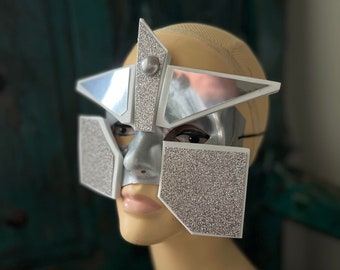 Delta Meta-face Chrome Futuristic droid headgear silver robot headpiece half mask face costume accessory