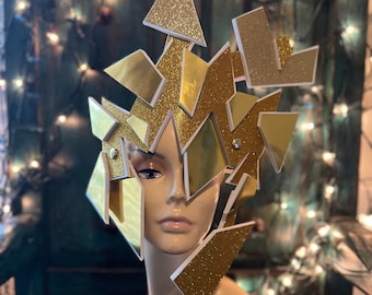 Gilded Gold Metallic Headgear Sci-Fi Futuristic headdress costume headpiece geometric accessory